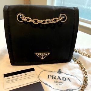 Prada Tessuto Nylon Chain Handbag Black